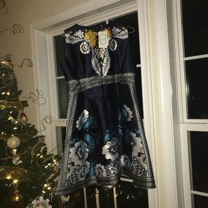 Coeur de Vague Blue Floral A-line Dress Sz 10